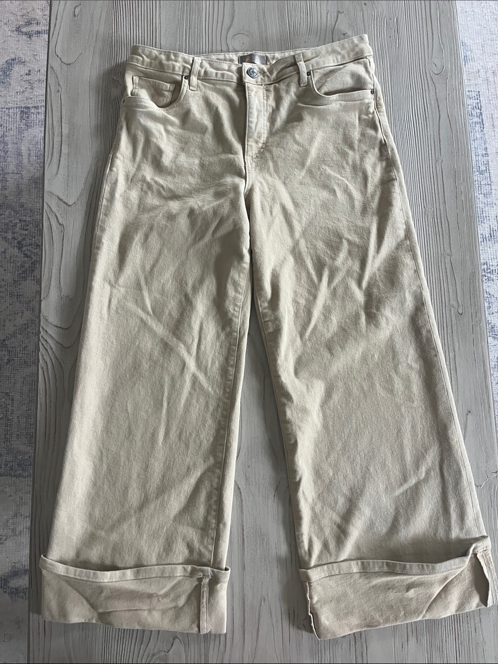 Kut from the kloth an fab wide leg high rise tan Cuffed Jeans women size 12